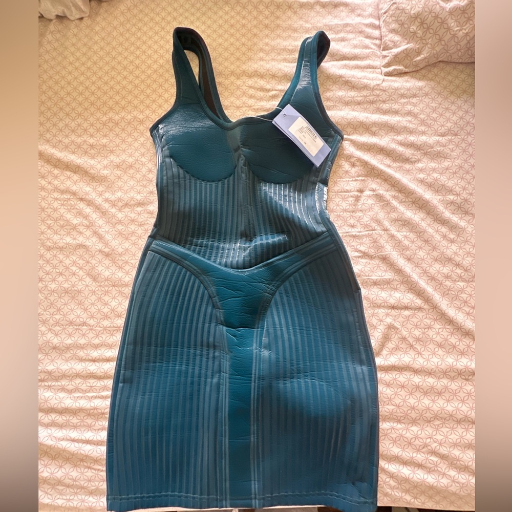 MUGLER DRESS TEAL SIZE 38 WOMAN GLOSSY DRESS